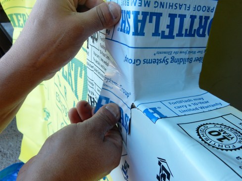 Step 3 (cont). Apply Sill Pan Flashing. Fold patch on to sheathing, J-roll patch legs. Note: for flexible sill flashing, apply without creating wrinkles; do not “over stretch” the material. Ensure the corners are tight to the RO if using a flexible product. The benefit to standard “rigid” or “straight” flashing corners is you can create tighter corners, avoiding wrinkles more easily.
