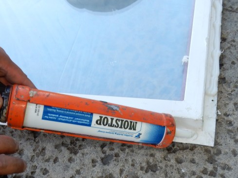 Step 4 (cont.). Window Sealant Application.At the lower fin, the sealant should be discontinuous. Either leave 3-4 inch gaps in sealant, or omit the sealant at the lower fin. Personally, I like leaving 3-4 inch gaps at the sides and under any vertical mulls. Regarding the sealant, make sure it’s compatible with membrane. I suggest using the same manufacturer for both the sealant and the flashing. Or use a butyl-based membrane, which is compatible with a wide range of sealants.
