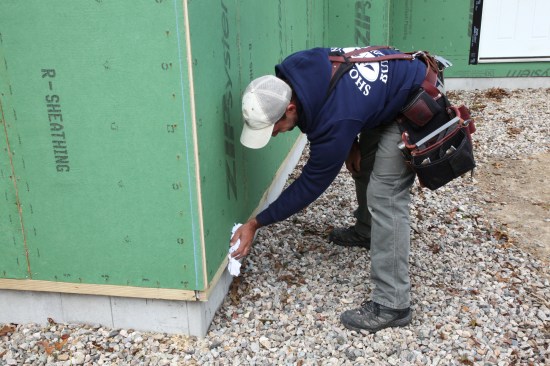 To ensure the best adhesion for flashing tape , always wipe down the surface of the sheathing to remove any jobsite dust and dirt.