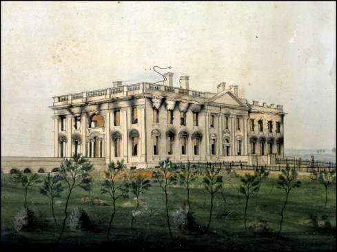 By 1948, the White House was said to be still standing only "out of habit” after a century-and-a-half of architectural abuse. It had barely survived being burned to the ground by British troops in 1814 and later endured numerous hurried renovations by tenants wanting to put their mark upon the Executive Mansion before the next presidential election cycle began. The watercolor painting above (ca. 1814-1815) depicts the White House as it looked following the fire of August 24, 1814.
