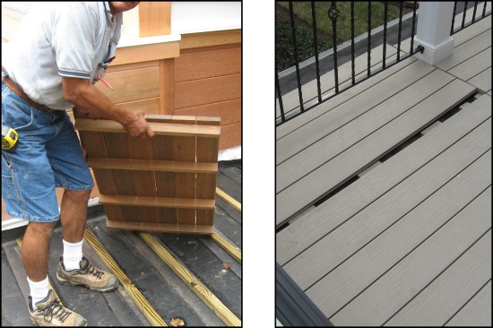 Removable access panels are recommended on the deck above both the high and low ends of the roof (left, right), to provide access to the roofing membrane for maintenance.