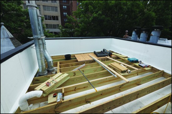 Ledger flashing is needed to keep water from penetrating the bolted ledger connections, which are typically specified by an engineer.