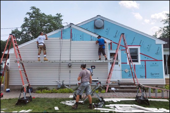 Using narrow, 4 1/2-inch panels means more panels to handle, more seams to join, and more nails to apply, making for a more expensive job. But the look closely matches old-style clapboards.