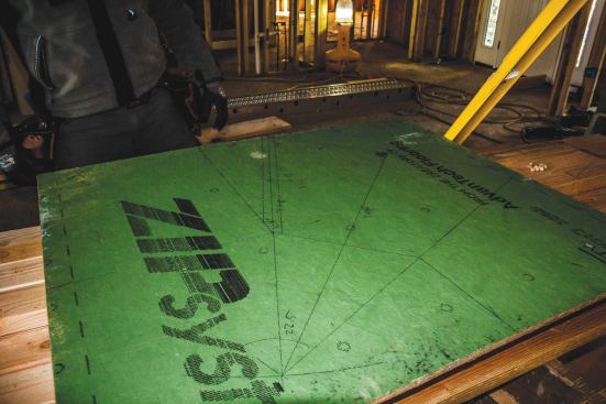 The author likes to use a piece of sheathing to lay out one corner of the ceiling at full scale, then write down the numbers needed for all of his subsequent calculations.