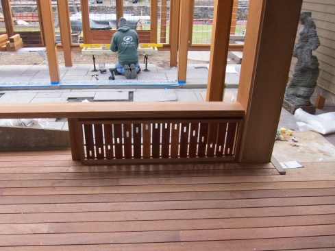 We worked from one end of the deck to the other in sequence, placing assembled sections in their allotted space. Finishing the installation, we screwed the railing sections through their cleats into the columns and the sub-rail, using stainless trim-head screws.
