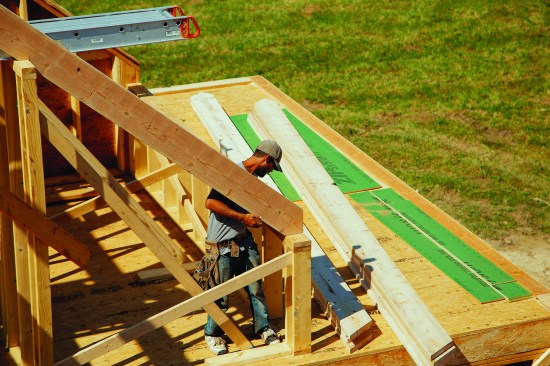 The low ends of the rafters were secured first.