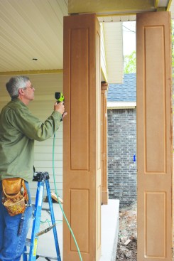 Before setting the second half of the column in place, the author ran beads of glue along the edges.