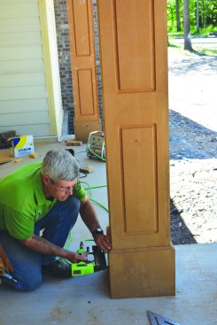 The base pieces have mitered corners and are fastened together with glue and nails.