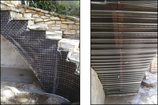 Then the stairs were papered and lathed with stucco wire on the stringers (left) and with rib lath underneath (right)…