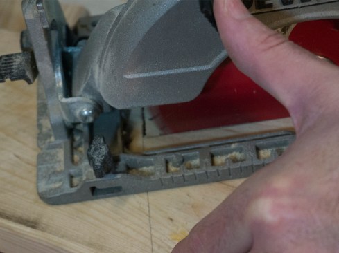 Cutting the birdsmouth. With the saw out, I also cut the birdsmouth. The birdsmouth is a stopped cut, or notch. It’s important not to overcut the lines, as doing so can weaken the rafter.