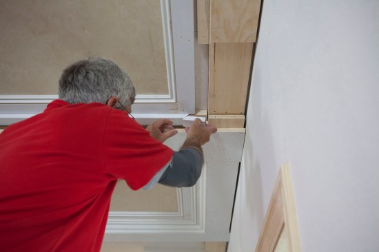 To make up for the short length of the strip, the author glues and nails in a filler piece using a 45° scarf joint to join the two pieces.