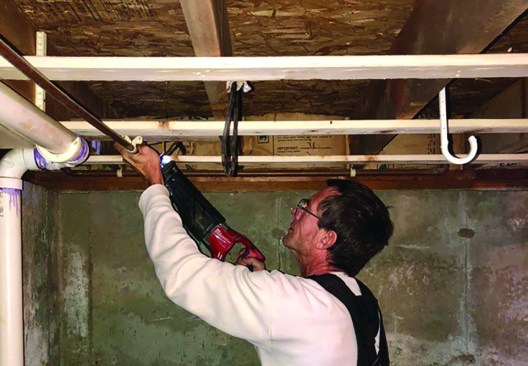 While not making as clean a cut as a tubing cutter, a recip saw can cut through pipe quickly. If the pipe happens to have water in it, the cordless version makes cutting much safer than with a corded saw.