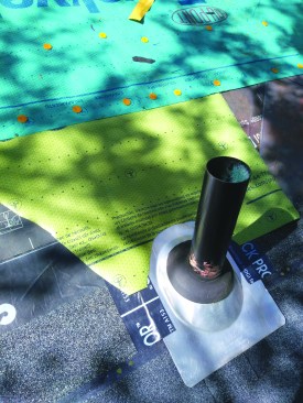 Notch a section of underlayment material around the boot, letting it extend under the next course of roof underlayment above the boot.