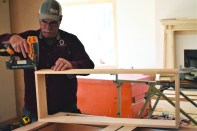 Nail together pieces of jamb material for the transom jamb.