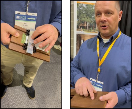 The Click-in Cladding System (left), a New Zealand radiata pine sample (right). The dual-modified wood was chemically and thermally treated Kebony’s Norway manufacturing facility.