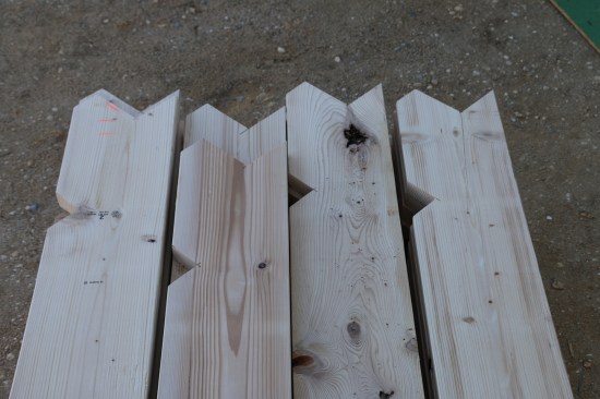 Then they use the pattern to cut the rafters before stacking them.