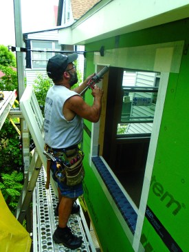 Sealant is applied to the opening before the window goes in.
