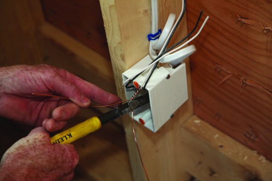The code requires that all ground conductors be connected so that the continuity of the ground is not interrupted if the device is removed. This requires a pigtail, but making a pigtail for ground conductors requires a specific approach: First, twist the bare ground conductors together for several turns, and then cut off all but one for each device in the electrical box.