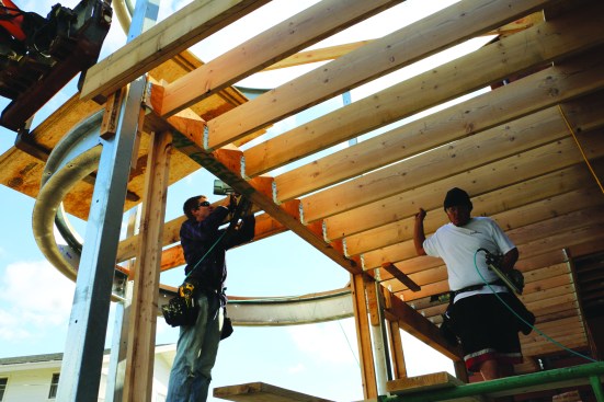 A 2-by block was tacked between the middle two joists.