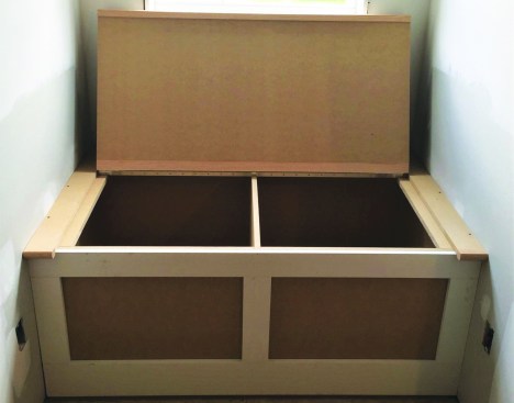 When applied to the front of the box, the frame provides a flat-panel look. The side pieces are reinforced with additional strips of MDF, which act as a stop for the lid.