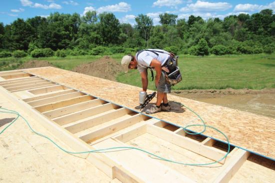 When nailing off the sheathing, avoid driving "shiners" (nails that miss the framing) or overdriving the fasteners.