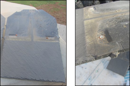 Compounding problems, water had collected in depressions molded in the shingles to designate the nailing areas.