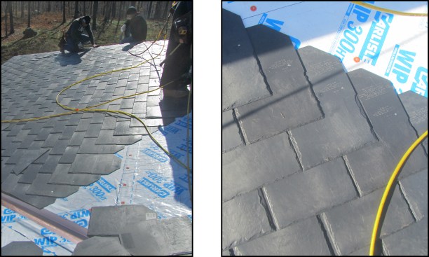The author’s company installed new synthetic slates with proper shingle exposure over an ice barrier membrane underlayment.