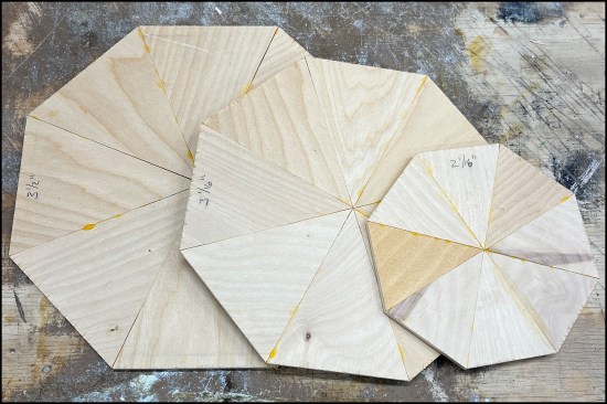 To determine octagonal facet, or “stave,” dimensions, the author made segmented patterns from 1/4-inch plywood.
