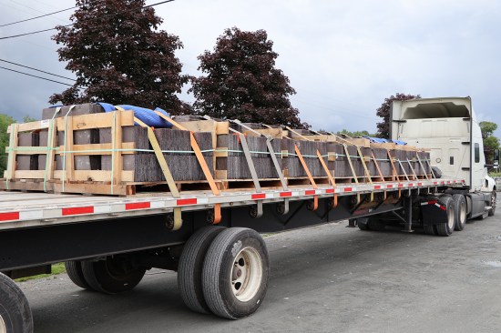 Slate is typically transported by semi-trailer trucks. The load shown here is destined for Dallas, Texas.