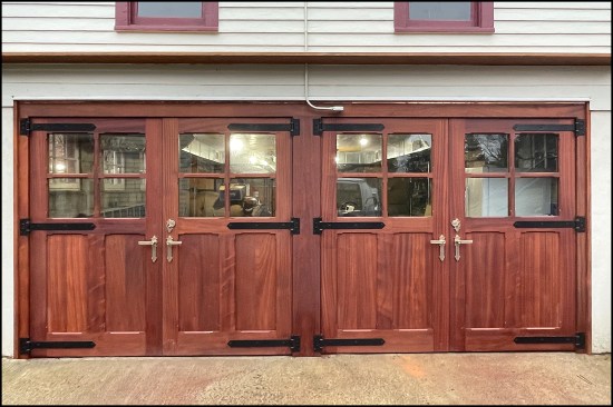 The finish door hardware was made by Rocky Mountain Hardware. (Not seen, drop-down thresholds by Trademark Hardware Inc. were surface-mounted to the interior side of all four doors.)