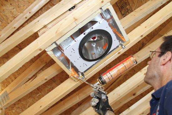 Use expanding foam to seal around the electrical feed and the mounting brackets.