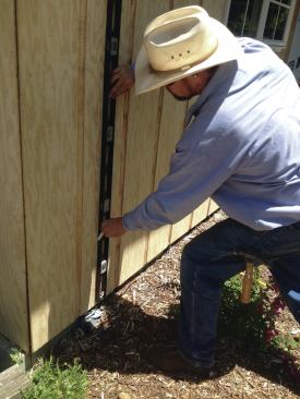 Stud locations were marked on each sheet before it was installed. Once the sheets were in place, vertical lines were drawn at the marks to guide nail placement.