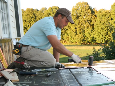 With the panel set in place, we then flattened the seams with a rubber dead-blow hammer.