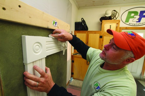 The final pass leaves the wall and trim surfaces clean with just a smooth and neat fillet of caulk filling the joint.