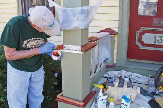 Marine epoxy adhesive ensures that miter joints that are exposed to the elements won’t separate.