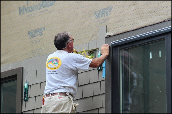 The next panel is installed around a build-out block needed for a light fixture.