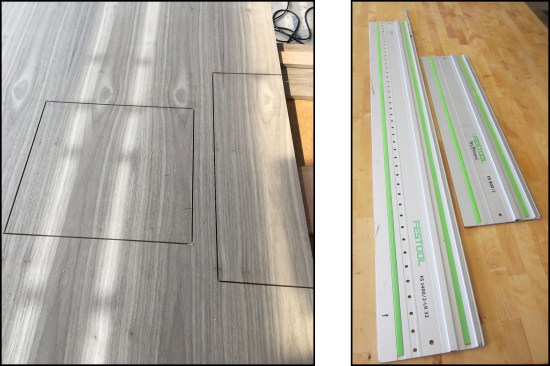 Precise, interior plunge cuts are quickly made, challenging any other method that comes to mind (left). Having a selection of rail lengths enhances the flexibility of the track saw system (right).