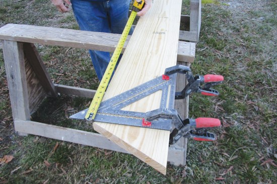 The author measures the rafter length from the short point of the plumb cut …