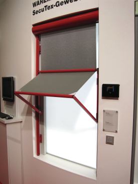 This mechanized shade controls the amount of light and heat based on the sun angle and intensity.