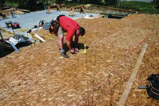 This is the tedious portion of the layout.  Starting from what will be the top of the stair, you have to layout each tread 10“ at the walkline.  The code here says that the walk line is 12” in frm the inside of the stair.    So I am marking 10“ square to the previous tread at the walkline.
