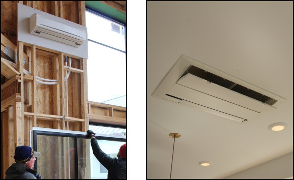 Ten wall-mounted units (left), six ceiling cassette units (right), and one concealed-duct unit supply conditioned air to the offices.
