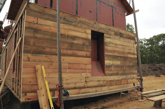 To create vapor open sheathing on the outside of the trusses, locally available and inexpensive rough-sawn pine is the perfect solution.
