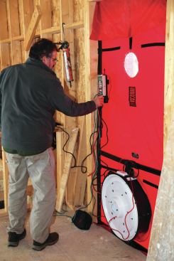 Three different blower door tests show how well the air barrier on the house is performing.