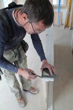 Next, square a line across the jamb leg at the mark.