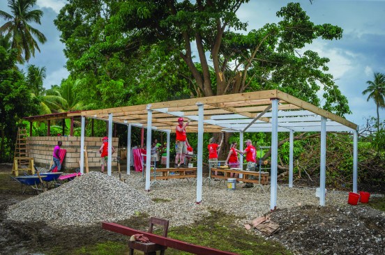 The project included a large pavilion to shelter students from sun and rain.
