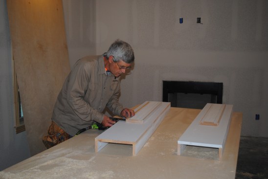 Then mounts them to the pilaster foundations