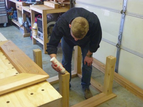 Author preps the ends of the corner posts with exterior glue.