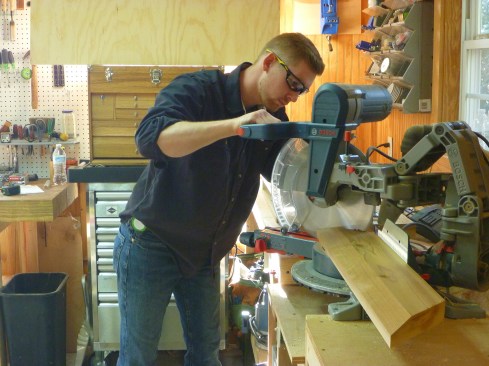Author miters the ends of the pieces for the top and bottom frames.