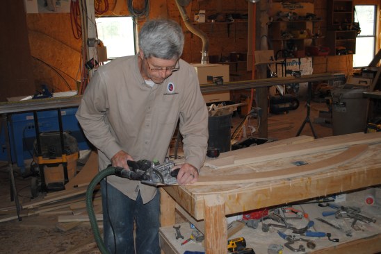 The author will join the casing together with dominoes after he installs the niche, so he cuts those slots while still in the shop. The casing pieces are then taken to the jobsite unassembled along with the completed niche.