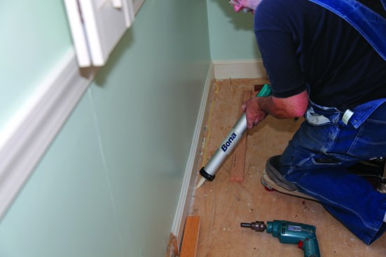 Glue down the first course